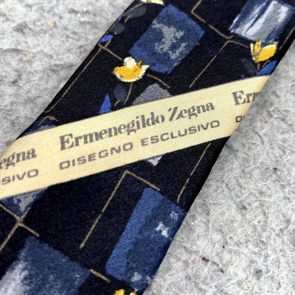 ERMENEGILDO ZEGNA Men's Silk Necktie Blue Floral Classic Corpcore Business 90's - Picture 6 of 11